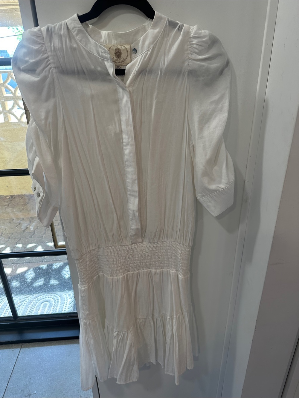 Muche Muchette White Puff Sleeve Tiered Midi Dress